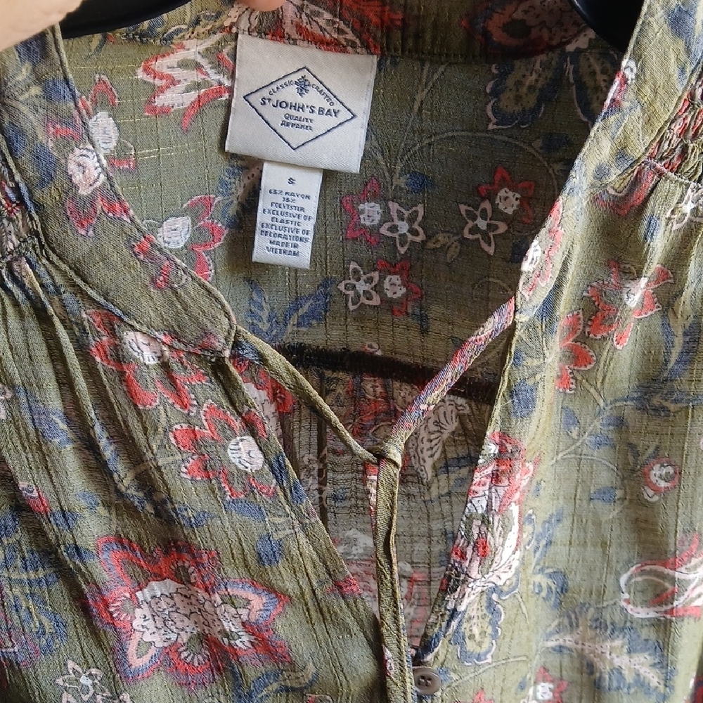 St. John's Bay Olive Green Floral Tassel Camisole - Picture 9 of 12